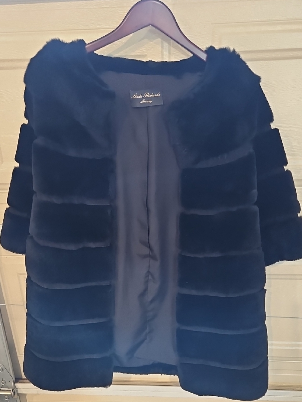 Linda Richards Luxury 100% Black Rabbit  Fur 3/4 Sleeve Coat